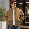Veste Bomber Homme Style Rétro Col et Poignets Côtes Fermeture Éclair Intégrale Vêtement d'Extérieur Coupe-Vent Coupe Ample Poches Mains Mode Quotidienne Streetwear