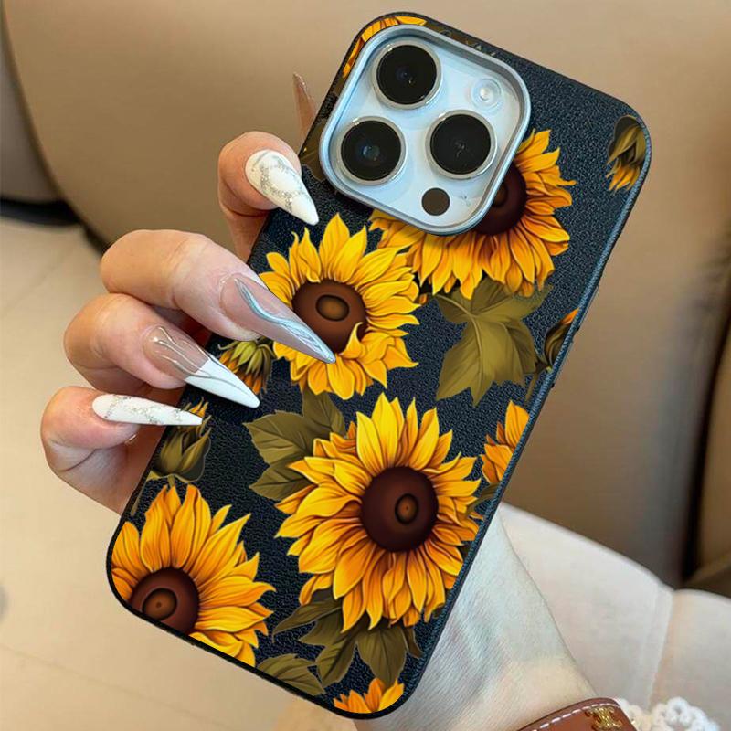 Custodia Marrone Girasole Litchi Per iPhone 17 Custodie iPhone 16 Pro Max 15 14 13 12 11 XS X XR 7 8 16 Plus 16E 17E Cover