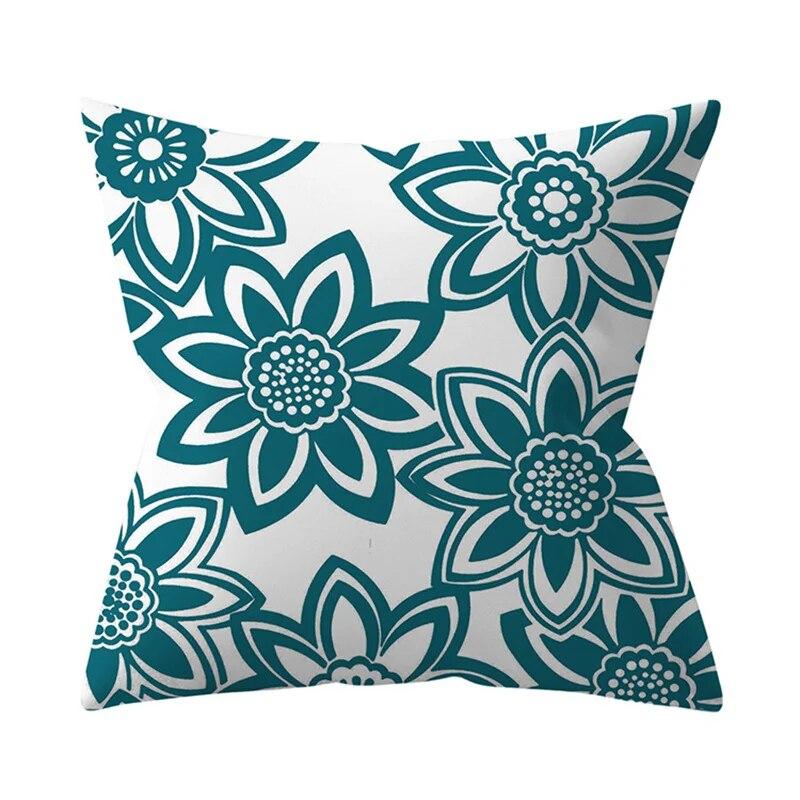 45x45cm Blue Green Leaf Floral Plant Geometric Pillow Cover Sofa Seat Office Lumbar Cushion   Home Decor