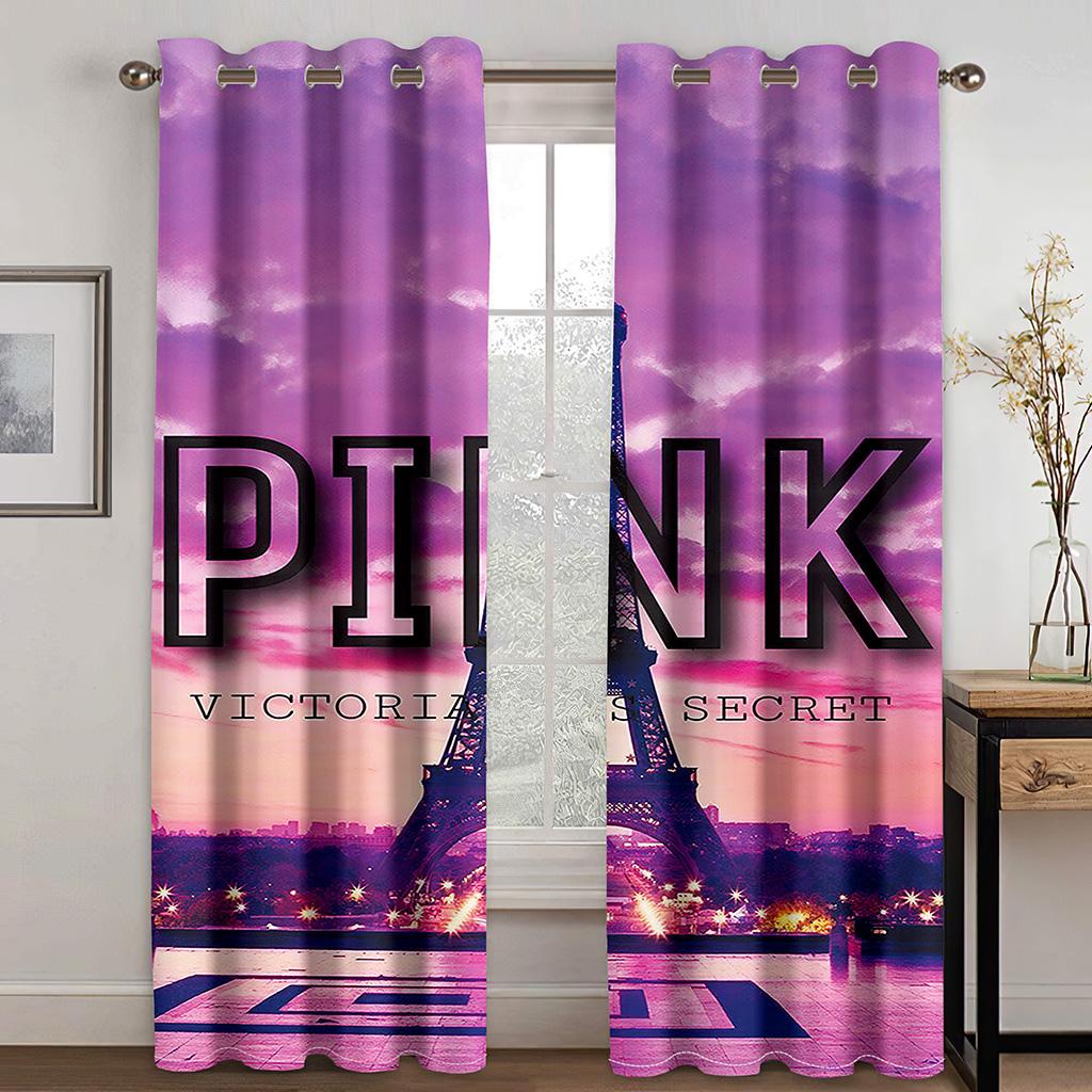 Cartoon Romantic Pink Paris Effiel Tower GirlWindow Curtains Drapes for Kids Bedroom Living Room Kitchen Door Home Decor 2Pieces