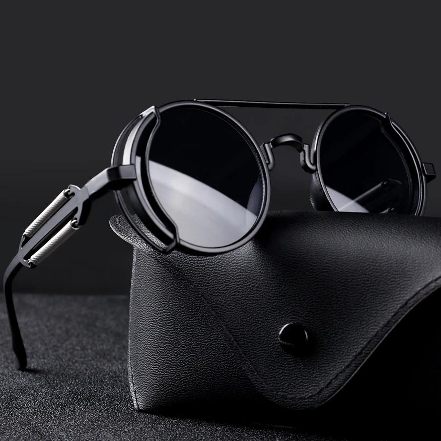 Vintage Steampunk Red Sunglasses Men Round Punk Alloy Metal Retro Sun Glasses Small Lens Women 2023 Goggles Gothic Style Shades