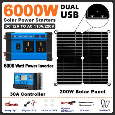 Small Home 6000w Solar System 6000W Inverter 30A Controller Solar Panel Phone Car Charging Camping Home Solar Power System Kit