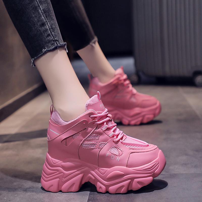 Mode Damen Chunky Sneakers 2025 Mode Plateau Sneakers Damen Marken Keile Freizeitschuhe für Frau Leder Sport Dad Schuhe 10cm