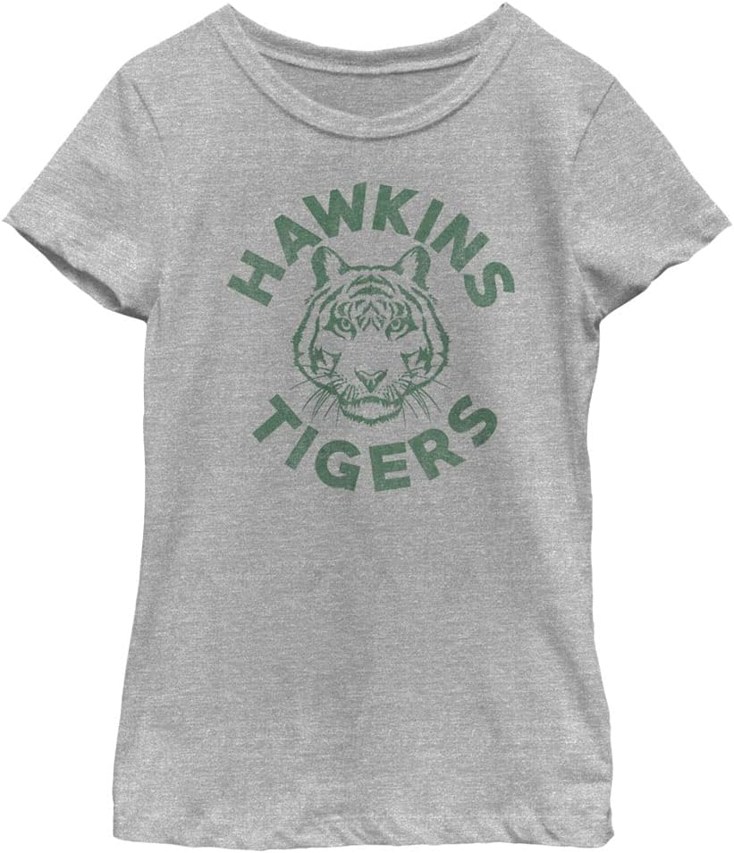 Netflix Girls  Stranger Things Hawkins Tigers Green Girls Short Sleeve Tee Shirt 4XL