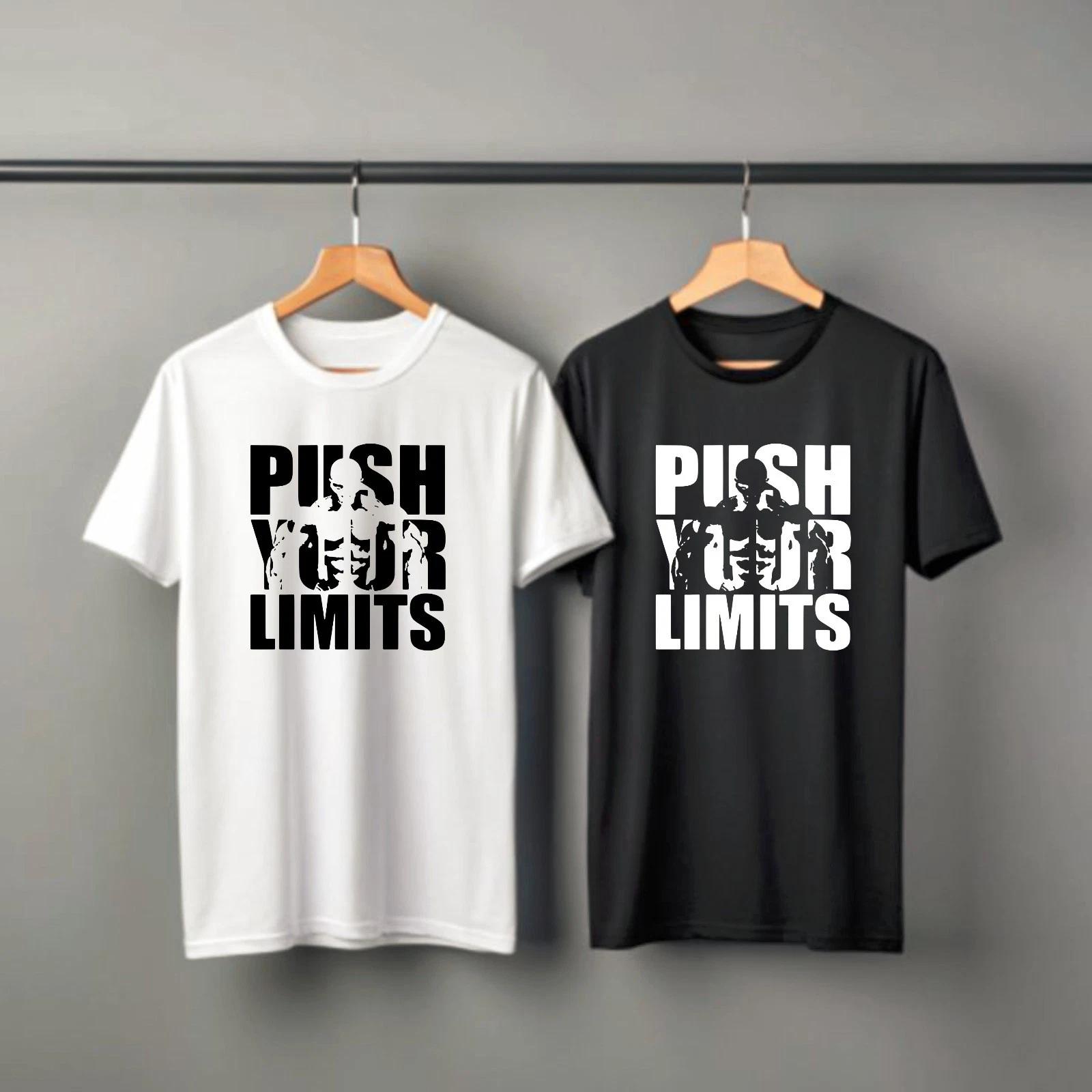 Push Your Limits Gym T-Shirt, Mens Motivational Bodybuilding Workout Fitness Tee M