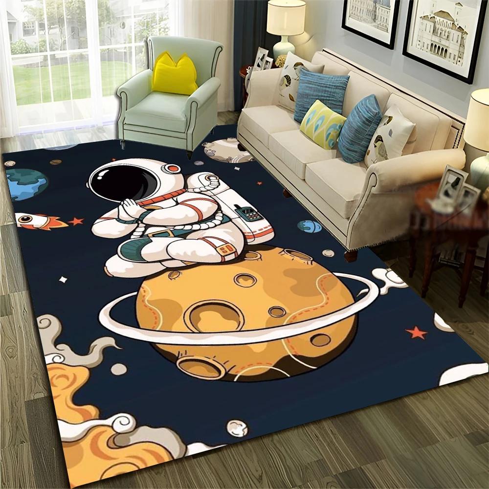 Astronaut Outer Space Planet Cartoon Carpet Rug for Home Living Room Bedroom Sofa Doormat Decor,Kid Area Rug Non-slip Floor Mat