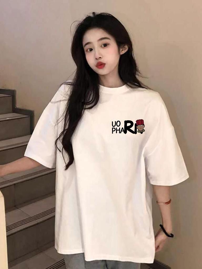 2025 Summer Women's Loose Fit Pure Cotton Oversized Short Sleeve T-shirt for Teens