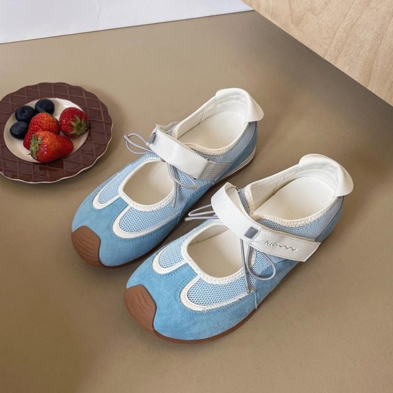 Women's Shoes Spring and Summer Lace-up New Color Matching Casual Sports Shoes Flat Heel Retro Student
