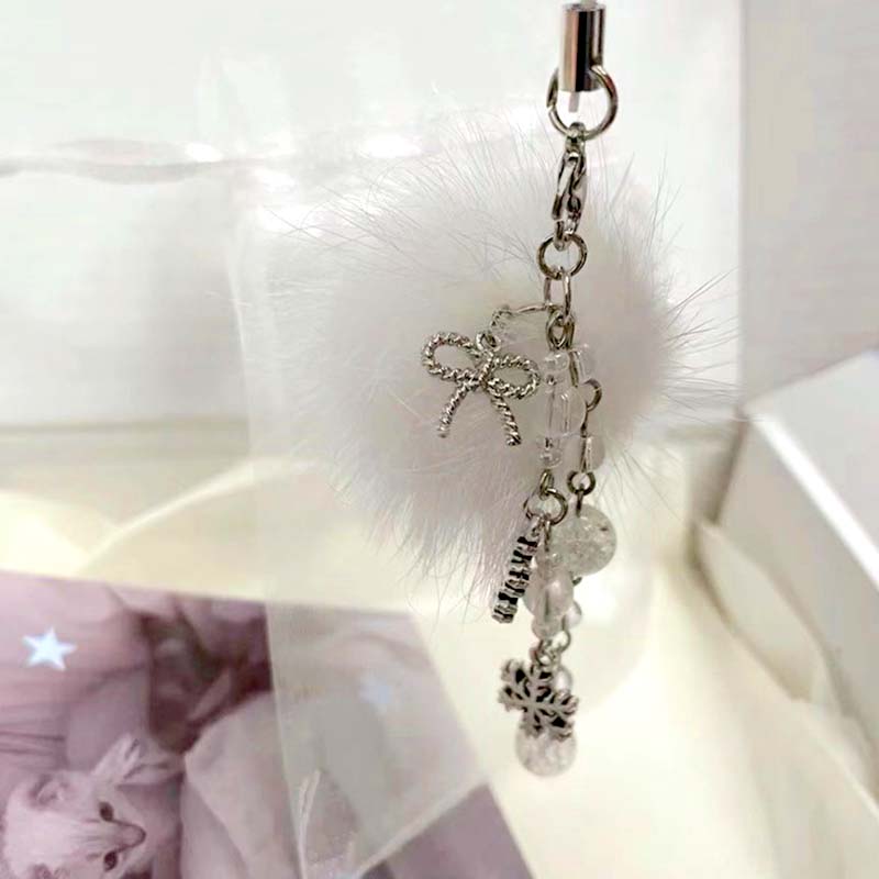 1Pc Snowflake Keychain Bow Phone Chain Hair Ball Mao Qiu Keychain Pendant Snowflake Bead String Key Buckle Chain