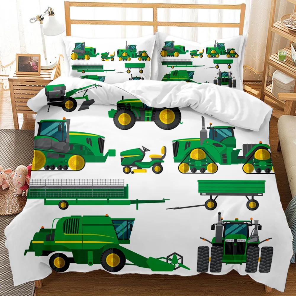 Engineering Car Duvet Cover Construction Vehicle Bedding Set Boys Excavator Dump Truck Cement Mixer Roller Polyester Qulit Cover