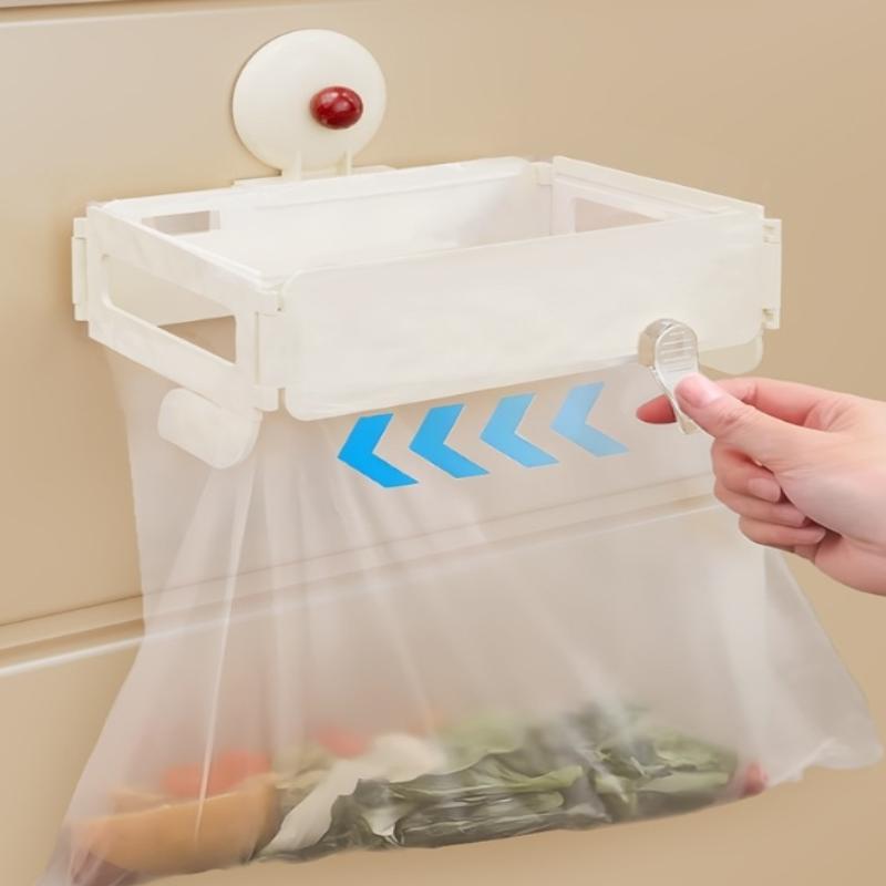 Suction Cup Folding Trash Bag Holder Wall Mounted Household Cabinet Plastic Bag Hanger Kitchen Bathroom Trash Storage Rack