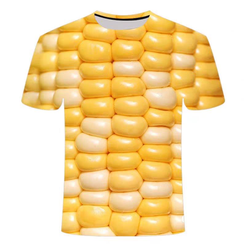 Corn Pattern T-shirt for Men, Fun Coarse Grain 3D Printed Short Sleeved Clothing, Creative Hip-hop Cool Round Neck Tops