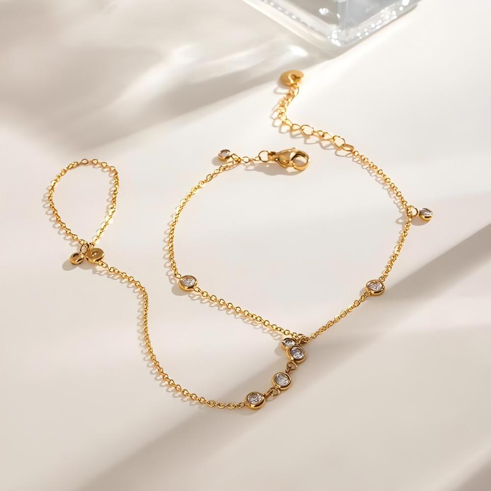 Boho Dainty Delicate Love Heart CZ Stainless Steel Hand Chain Bracelet for Women Waterproof Modern Finger Bracelet Jewelry Gift