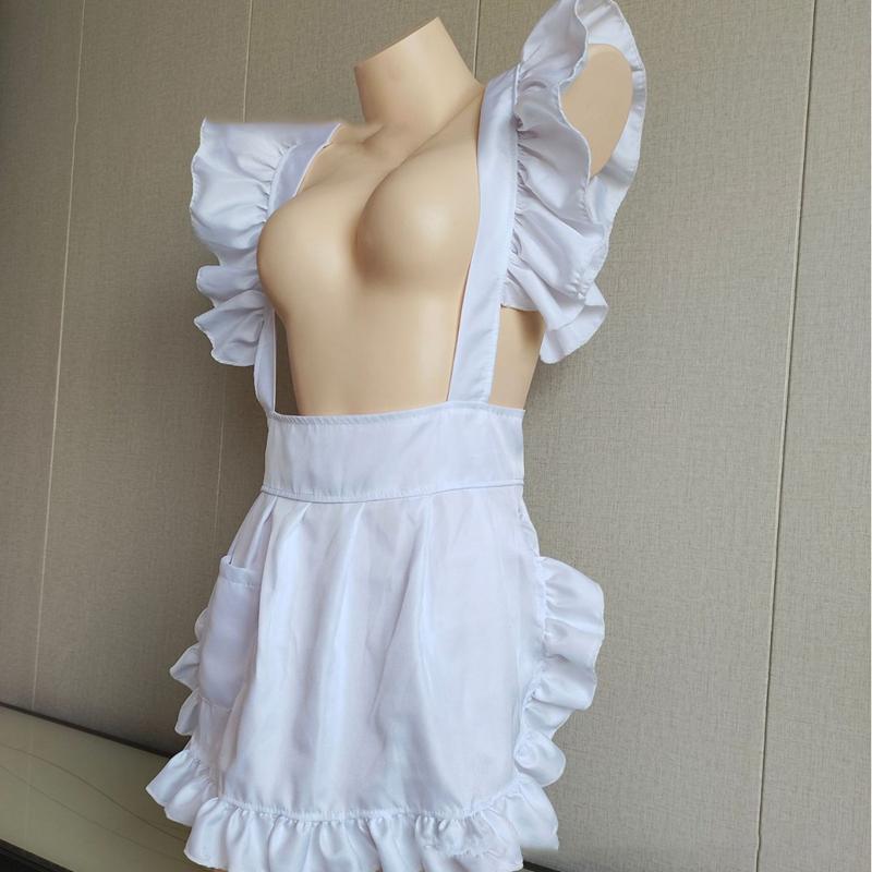 Sexy White Maid Nurse Uniform Waist Apron With Pockets Cooking Ruffled Short Half Apron Maid Cosplay Costume Accessory