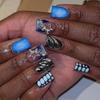 24Pcs Y2K Punk Short Duck Shaped Press On Nails Rose Pink Black French Tips With Diamond Star Flower Decor Fake Nails