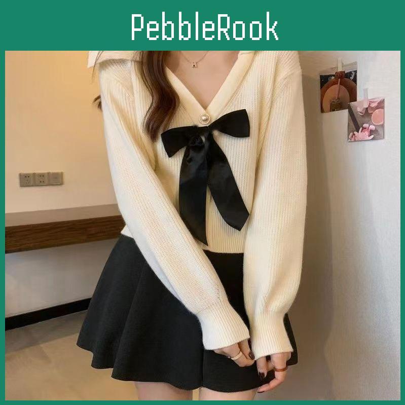 Collar Knitted Cardigan Sweater Bowknot Jacket Women 2023 Winter French Soft Waxy Long Sleeve Casual Cardigan Sweater Female Top