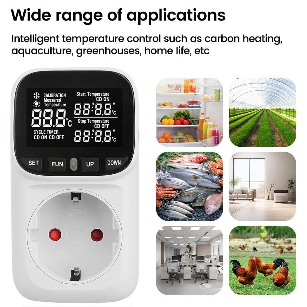 LCD Digital Thermostat 16A EU Plug Heating Cooling Temperature Controller Socket High-Precision Socket Outlet With Timer Sensor