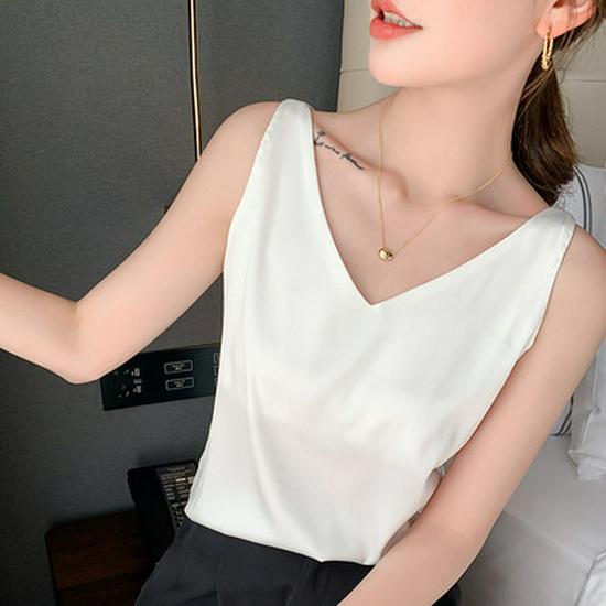 Women's V-Neck Mulberry Silk Camisole - Satin Inner/Outer Wear, Plus Size, Summer Top