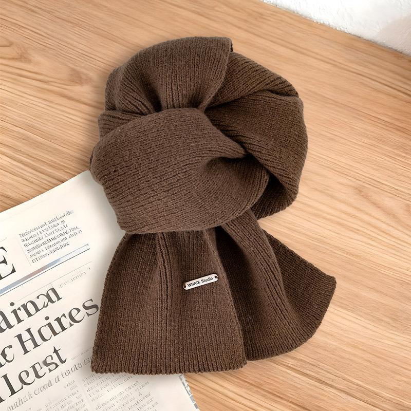 Autumn and Winter Lengthened Korean Muse Commuting Gentle and Versatile Without Tassel New Solid Color Thickened Warm Knitted Scarf
