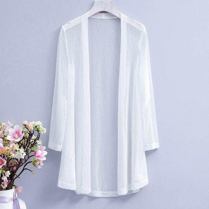 

Летняя одежда для защиты от солнца для женщин, длинный сетчатый платок с длинными рукавами, внешний кардиган 3XL белый