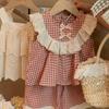 Cute Pink Summer Set For Girls Featuring Stylish Plaid Dress And Lace Trim Top For Ages Eight And Up