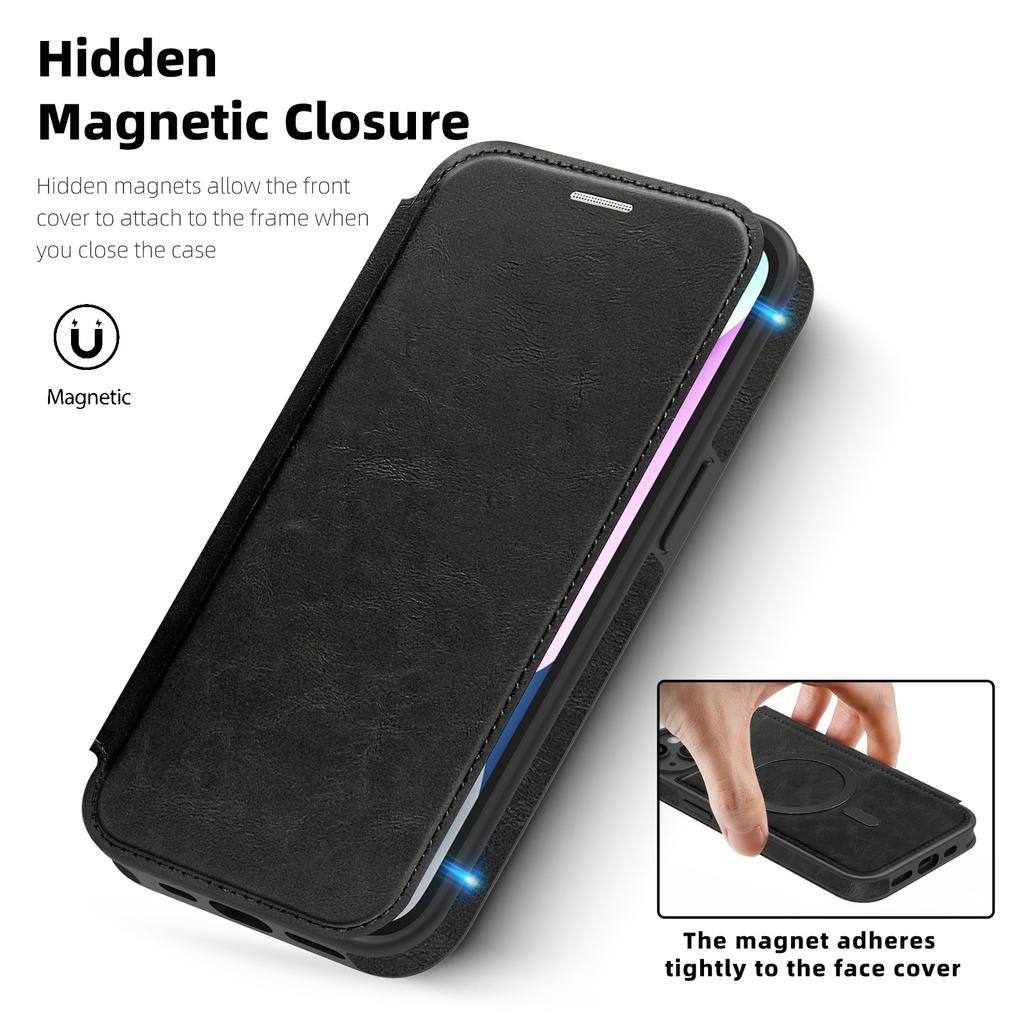 For iPhone 14 Plus Case Compatible with MagSafe RFID Blocking Card Holder Leather Phone Cover