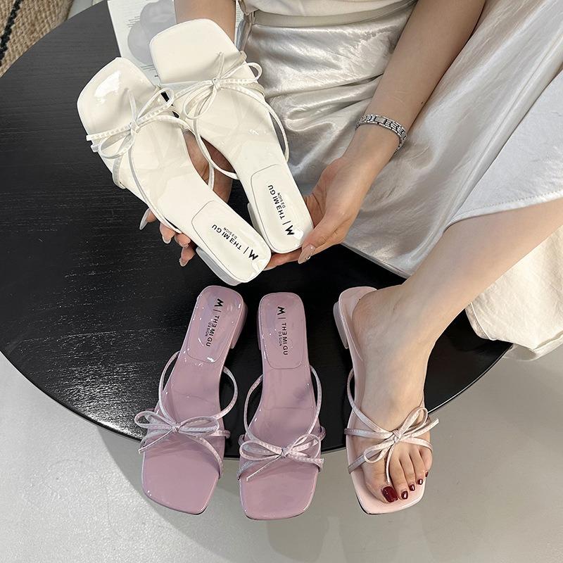 Low-heeled Bow Slippers Women's Summer Wear New with Skirt Temperament Sandals Open-toe Sandals