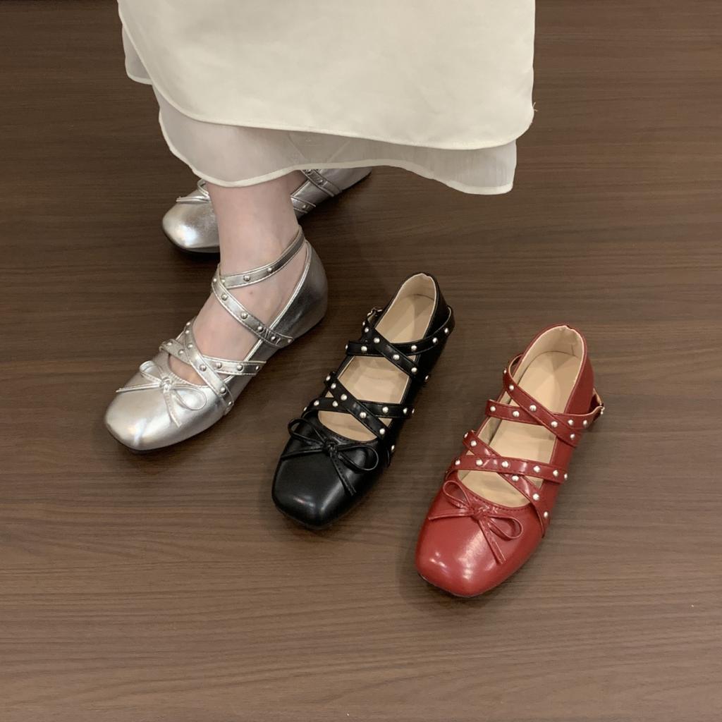 Fashion Summer New Style Popular Butterfly-knot Flats Mary Janes Women Comfort Soft Sole Ladies Elegnat Square Toe Dress Ballets Shoes