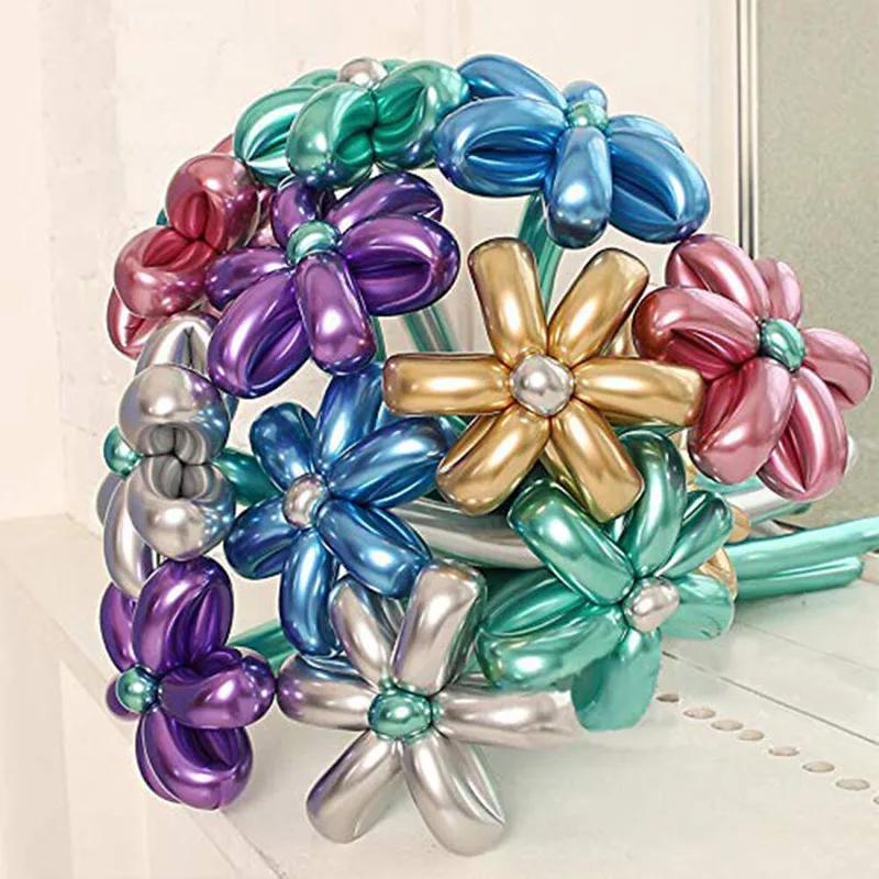 100/10 Stück Modellier-Langballons DIY Latexballons Hochzeit Geburtstag Weihnachten Party Glänzende Metall aufblasbare Ballon Dekorationen