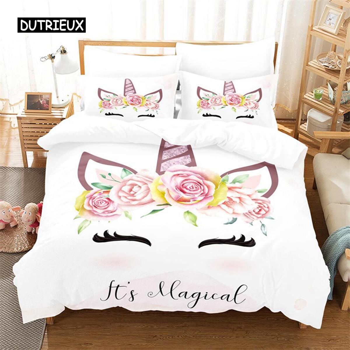

Комплект постельного белья для детей с рисунком единорога, комплект пододеяльников, полный комплект для детей, декор для комнаты девочек, милые животные, пододеяльник, модный дизайн EU single(135x200cm)