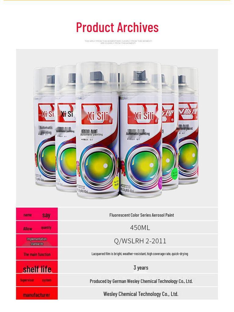 Wesley 450ml Paint (12-pack) - Long-lasting color, excellent weather resistance, bright finish, and durable film.