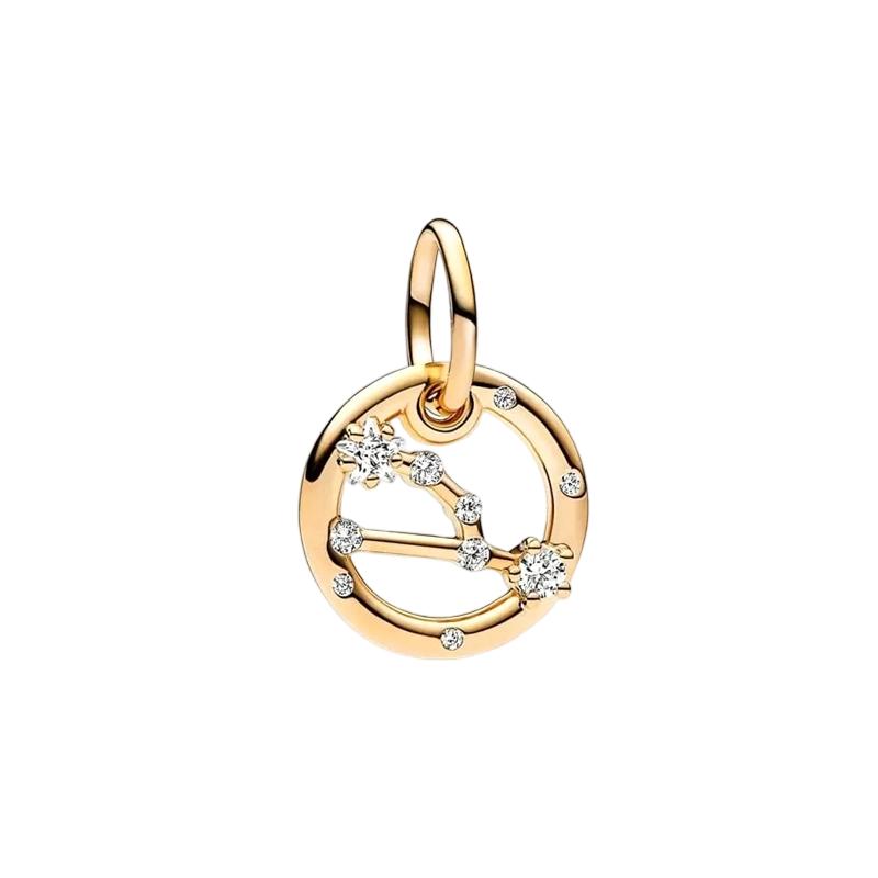 Sparking Gold Plated 12 Zodiac Signs Charm Beads Dangle Fit Original Copper Bracelet Necklace Beads For Diy Jewelry Women Gift