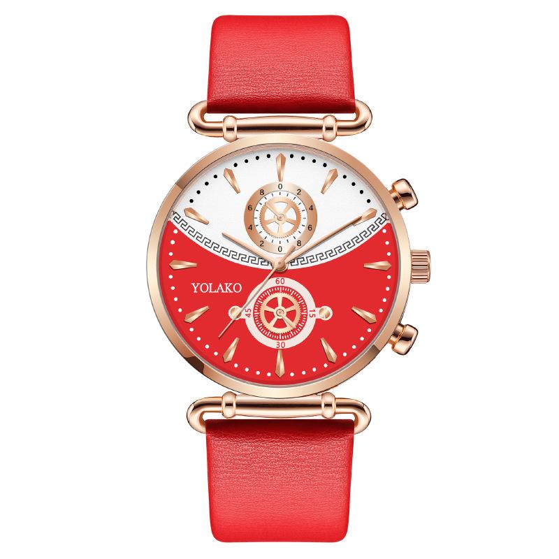

Популярная модная двухглазая сращивающаяся женская наручная работа женские часы ремень кварцевые часы обработка настройка красный