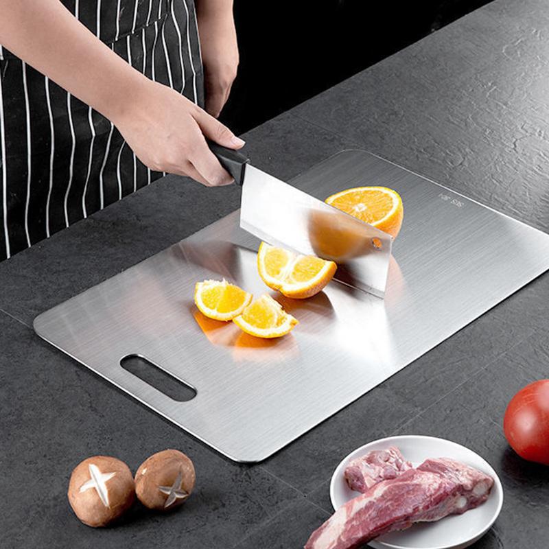 Kitchen Cutting Board Double-Sided Thicken Chopping Board 304 Stainless Steel Food Grade Meat Fruits Vegetables Board