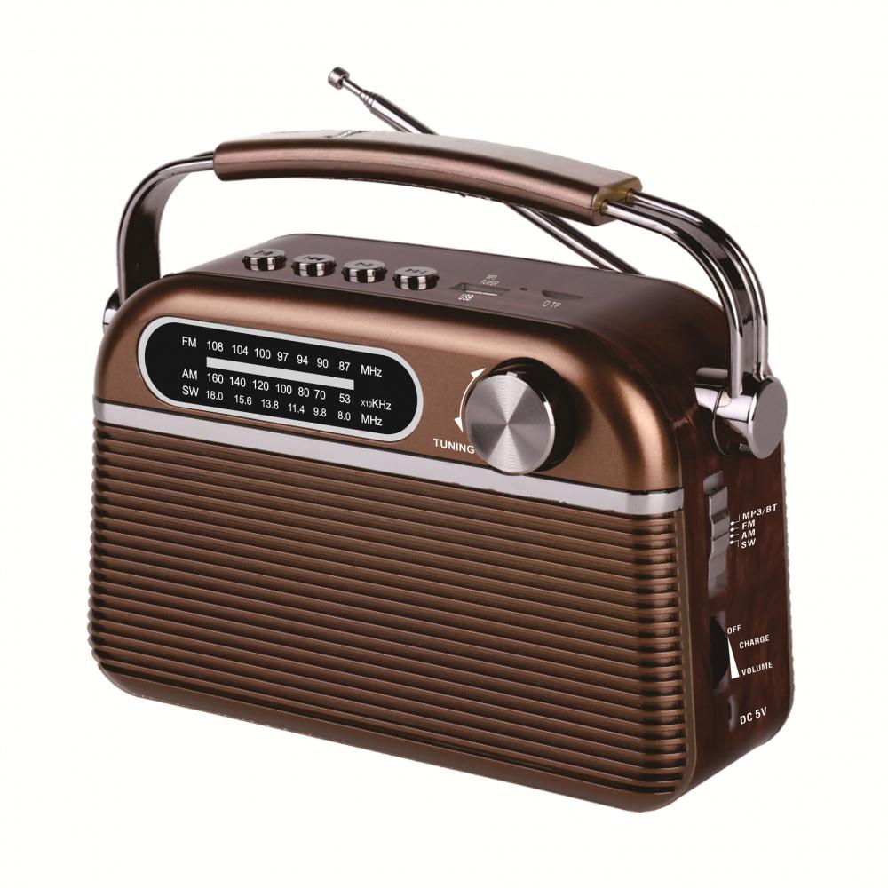 Vintage AM FM Bluetooth Radio mit kraftvollem Klang, Retro Bluetooth Lautsprecher Radio, unterstützt USB/SD-Karte, Netzstrom & Batteriebetrieben