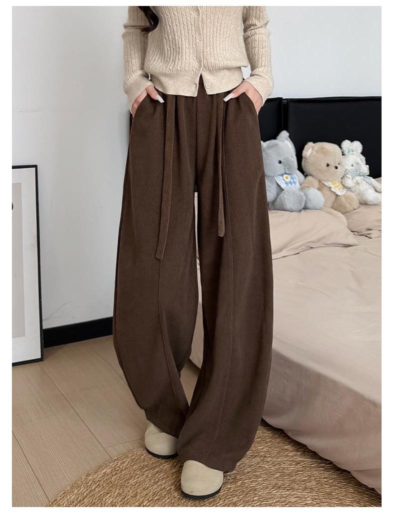 Women's Fleece-Lined Retro Scimitar Pants: Autumn/Winter 2025, High-Waisted Loose Chenille Wide-Leg with a Slimming Drape.