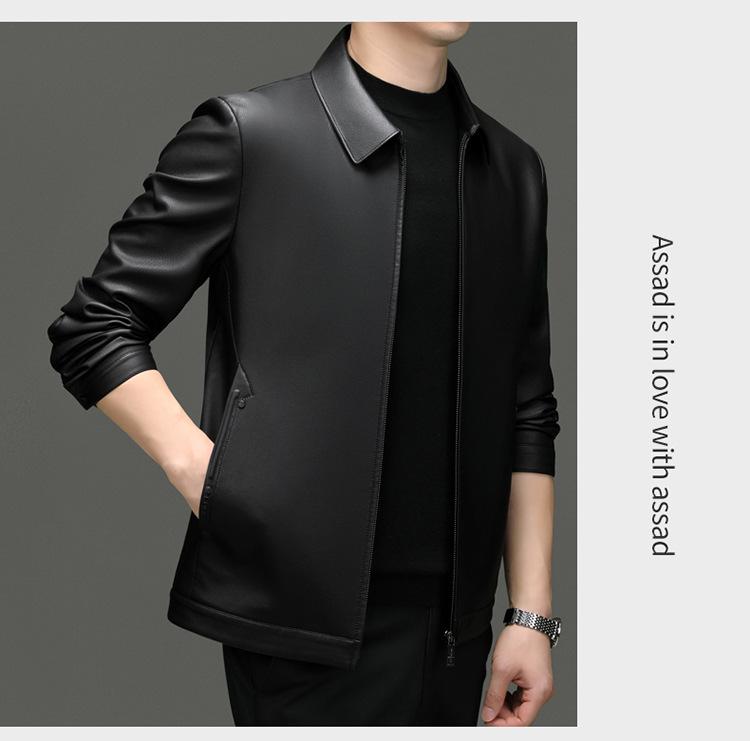 Pierre Cardin Men's Sheepskin Biker Jacket - Plus Velvet, Thick, Autumn/Winter.