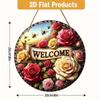 Vintage Welcome Sign Floral Wreath Round Rustic Wall Art Home Garden Farmhouse Decor