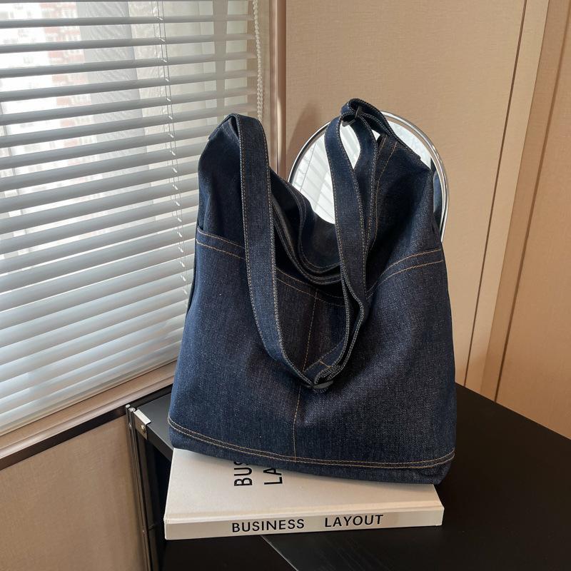 

Джинсовая сумка большой вместимости простая на плечо сумка-мессенджер школьница ленивая 2025 хозяйственная сумка сумка-тоут синий