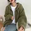Loose Knitted Hooded Sweater Cardigan Coat Solid Color Womens Top