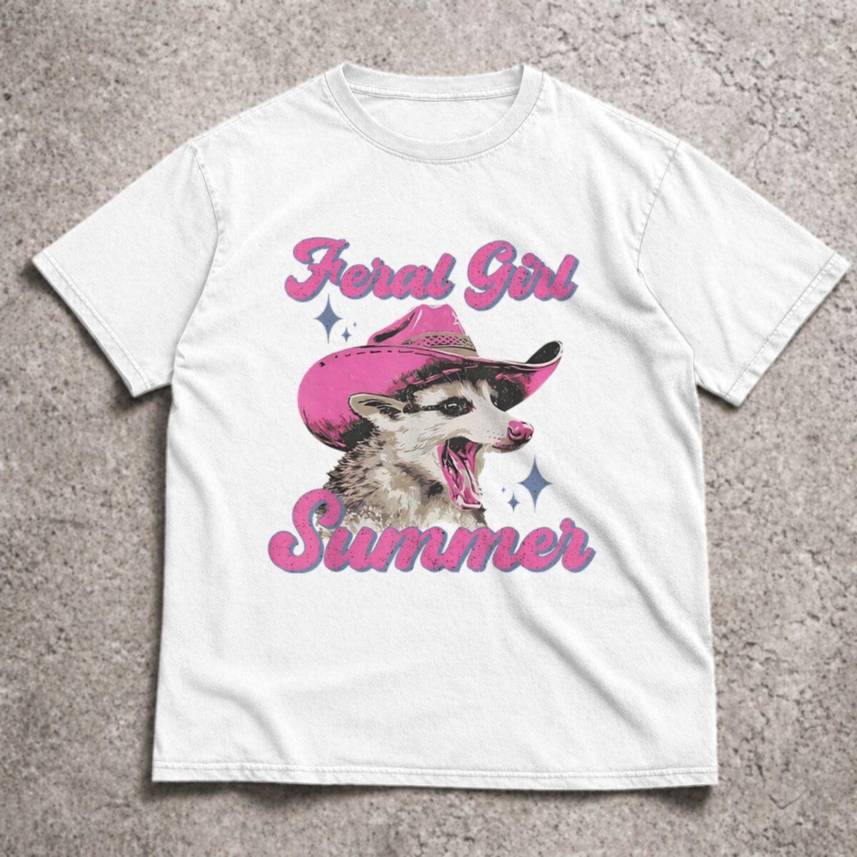 Feral Girl Summer Tshirt Opossum Funny Vintage TShirts Graphic Shirt Retro Design ONeck Tops Women Printed Clothes S
