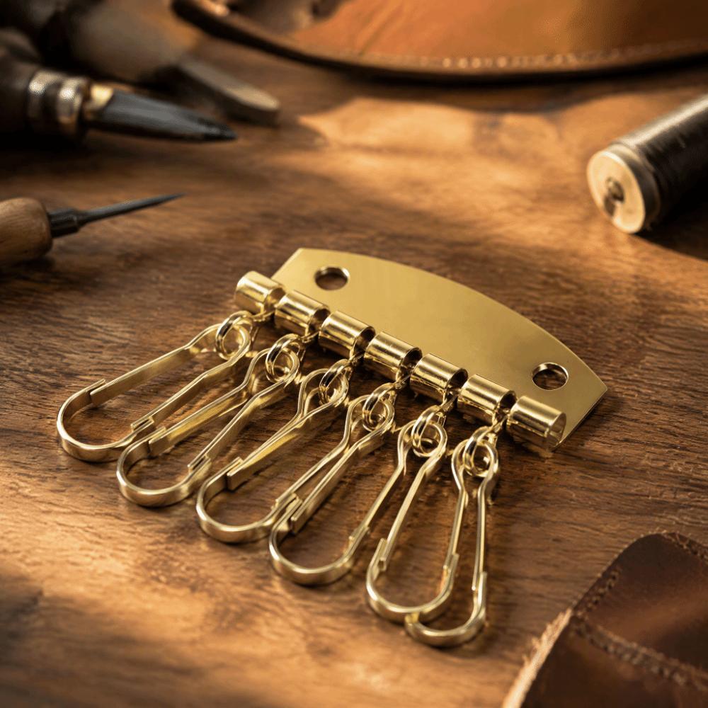6 Hooks Clasp Clip Leather Keychain Gold/Bronze Color Key Case Holder For DIY Crafting