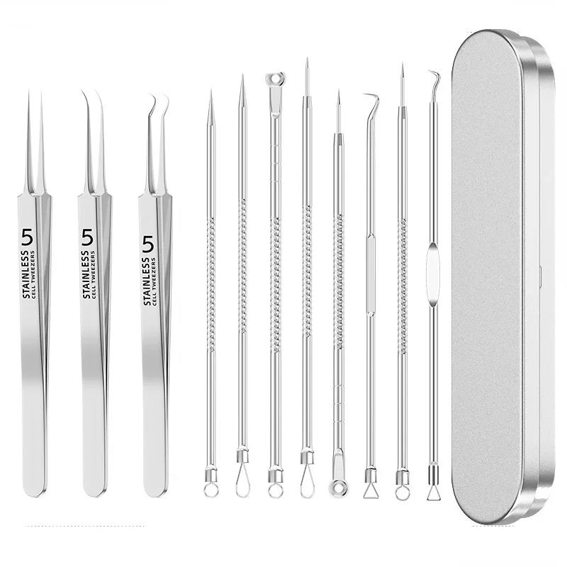 4-11Pcs Ingrown Hair Tweezers Acne Blackhead Removal Needles Black Dots Cleaner Deep Cleansing Pore Cleaner Face Skin Care Tools 3