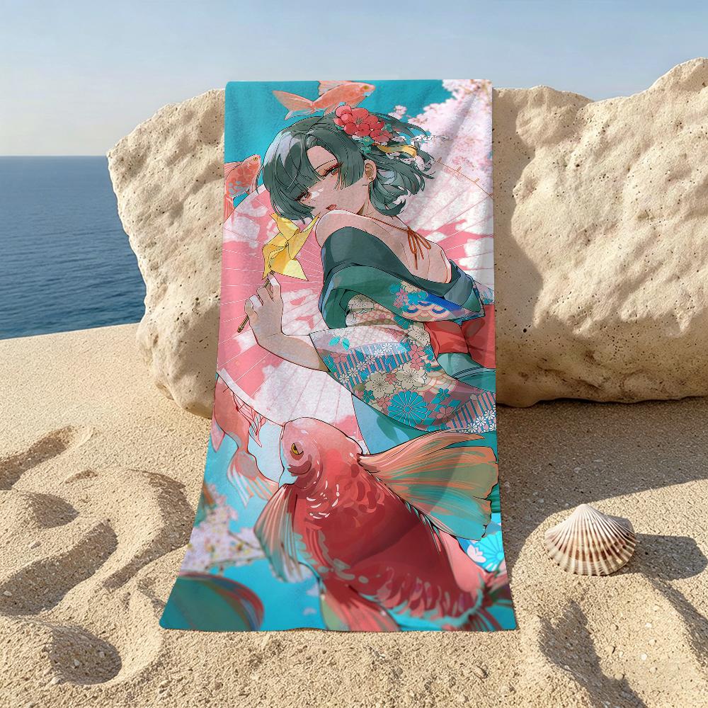 Japanese Girl In Kimono Beach Towel For Beaches Yoga Studios Gyms Hot Springs Swimming Pools And Picnics