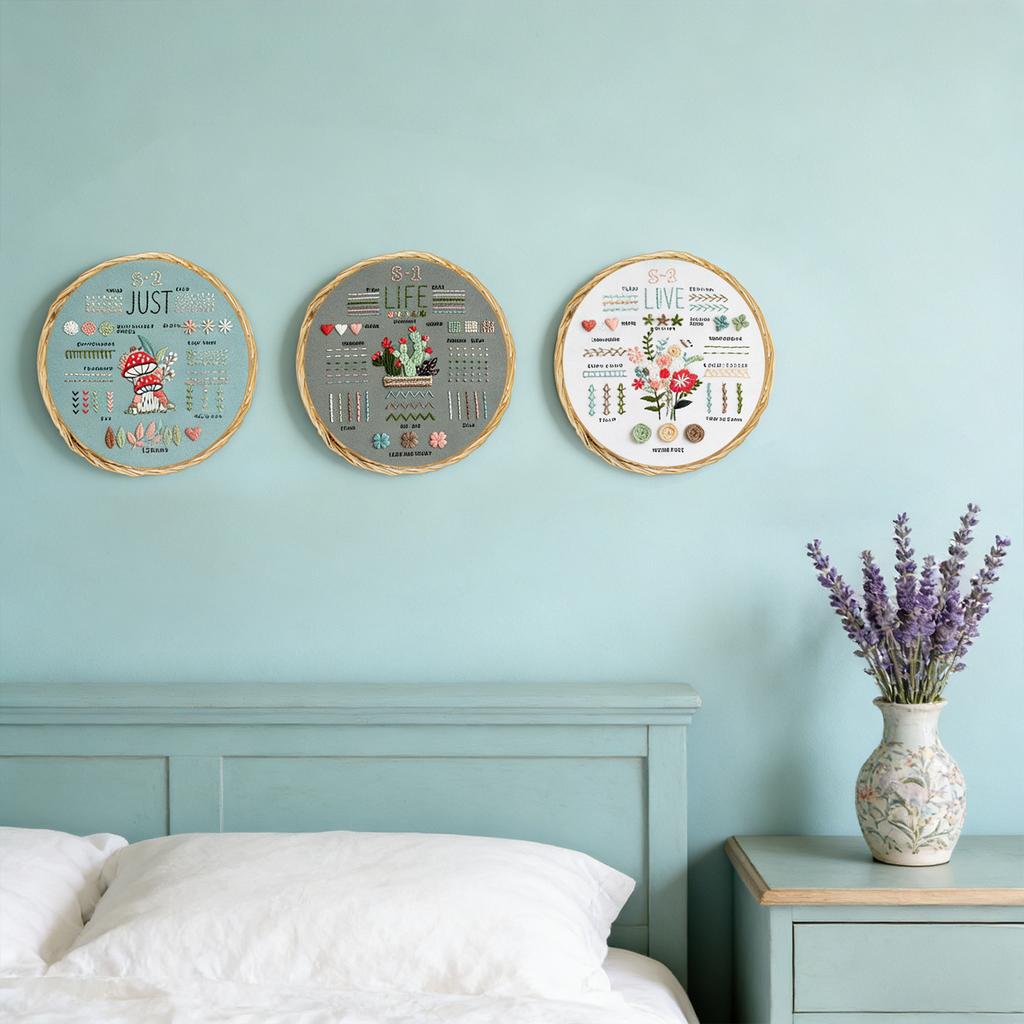 DIY 3D Embroidery Craft For Beginners: Fabric Embroidery Material Kit, 20cm Embroidery Hoop (Not A Finished 30cm Fabric), Four-Piece Set