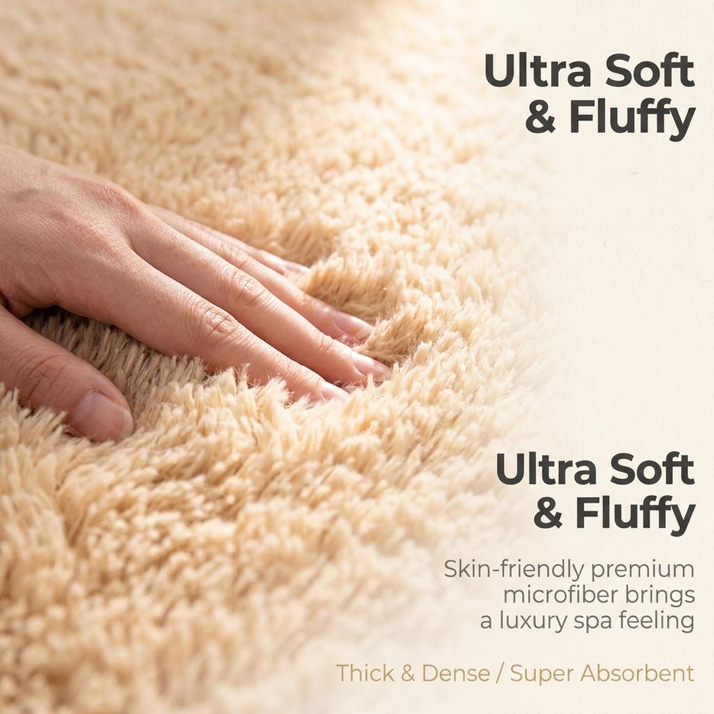 Bathroom Rug Set 3 Piece Includes Non Slip Bath Mat Contour Rug and Toilet Lid Cover Soft Shaggy Microfiber Absorbent Mat for Home Hotel Use