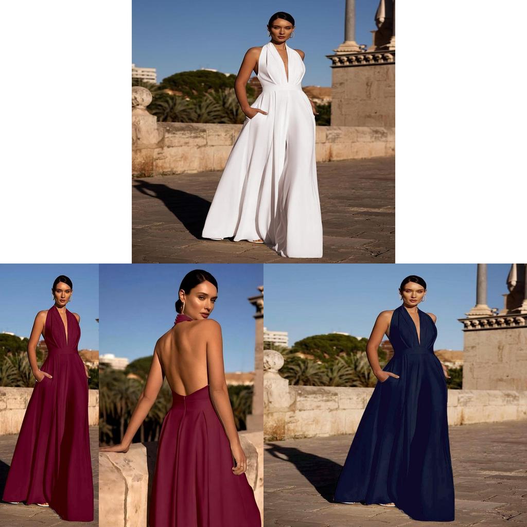 Tuta da donna in tessuto poliestere con design a blocchi di colore per eleganti serate e feste