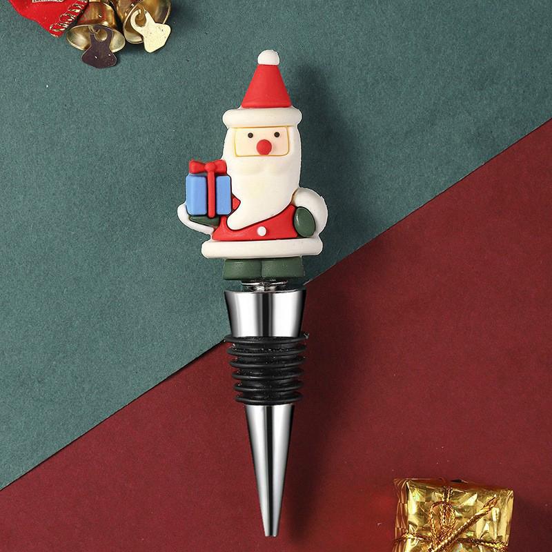 Christmas Wine Stopper Wine Beverage Bottle Cap Leak Proof Sealed Fresh Wine Cork Cute Santa Claus Decor Wine Champagne Stopper