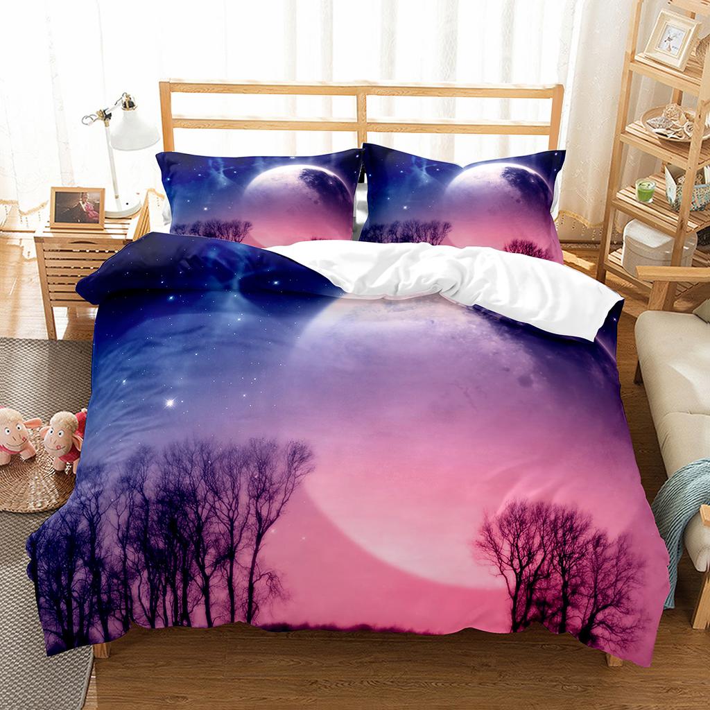 Moon Night Tree Duvet Cover Set Beautiful Landscape Pattern Polyester Comforter Cover with Pillowcase for Men Women Bedding Set