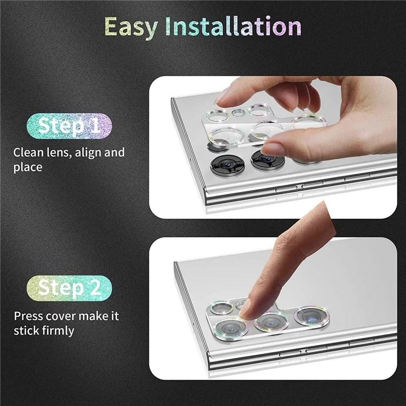 Bling Glitter Diamond Camera Lens Protector for Samsung Galaxy S22 S24 Ultra S23 Plus S24Ultra S 24 Tempered Glass Full Cover